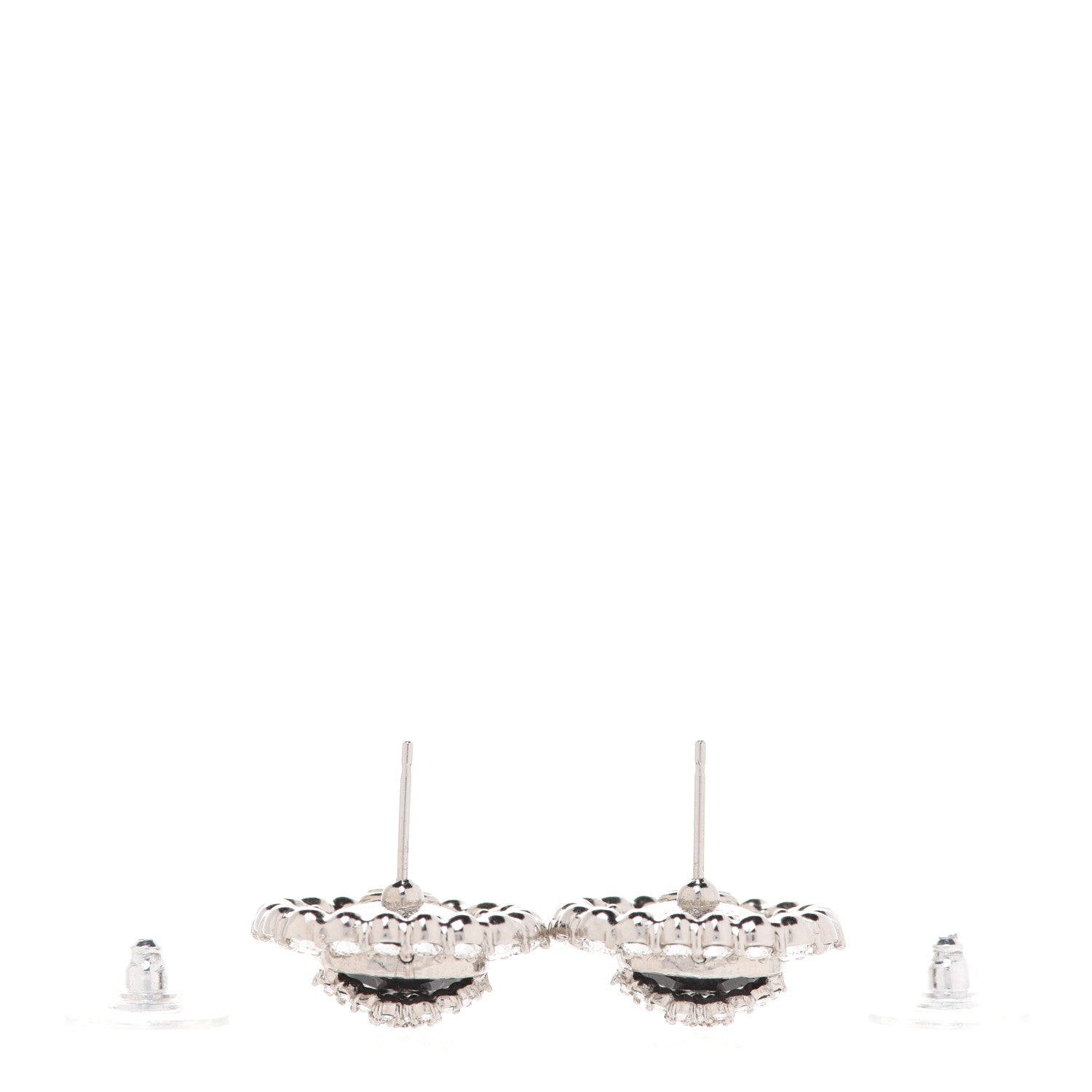 Chanel Resin Crystal CC Earrings Silver Black 3 of 5