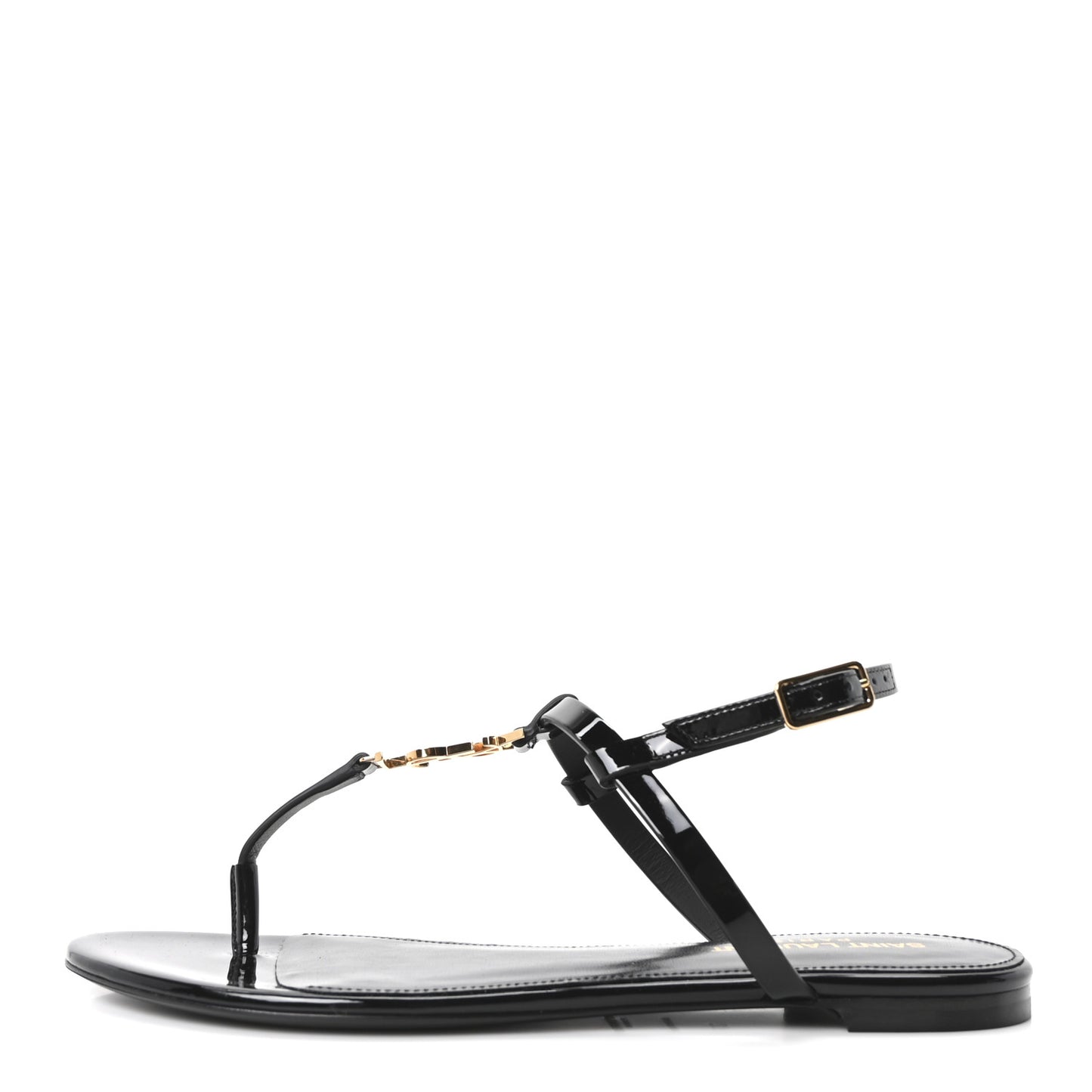 Vitello Vernice Soft Cassandra 05 Monogram Flat Sandals 37 Oro Antico Black