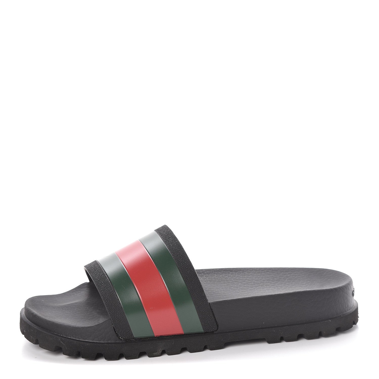 Gucci Rubber Web Mens Lug Sole Slide Sandals 8 Black Green Red 1 of 7