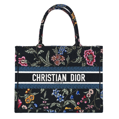 Christian Dior Raffia Embroidered Petites Fleurs Medium Book Tote Navy Blue Multicolor 1 of 10