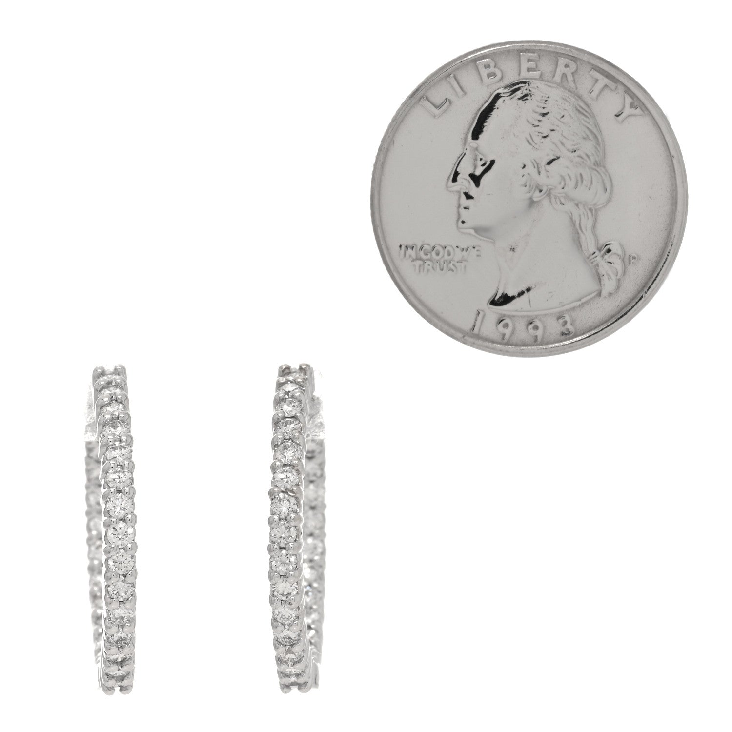 Roberto Coin 18K White Gold Diamond Small Inside Outside Hoop Earrings 2 of 5
