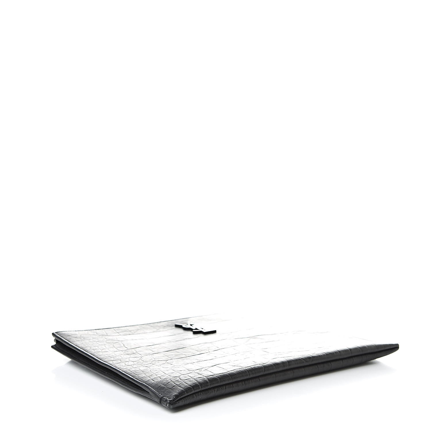 Saint Laurent Calfskin Crocodile Embossed Monogram iPad Case Black 4 of 11