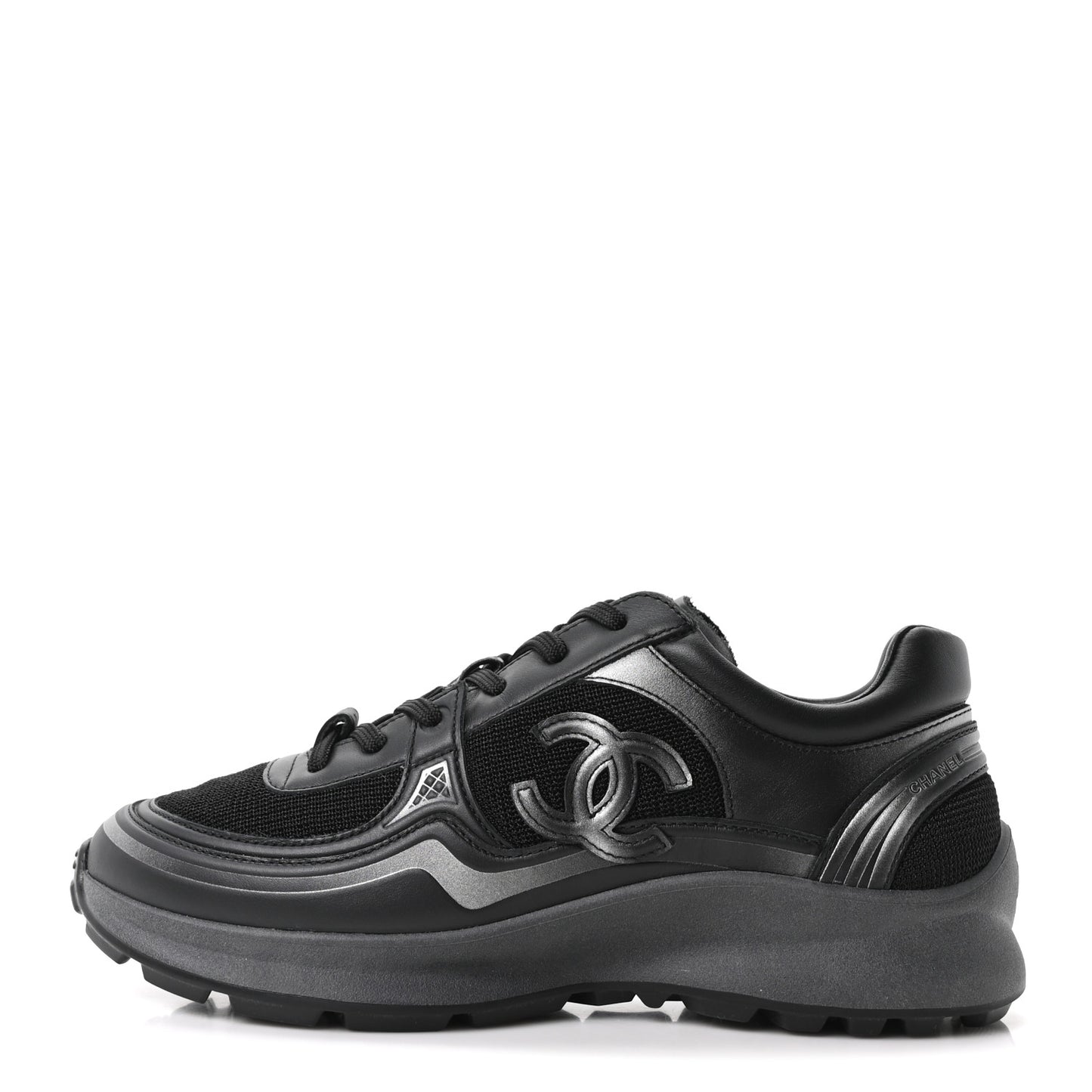 Mesh Calfskin CC Sneakers 37.5 Black Silver