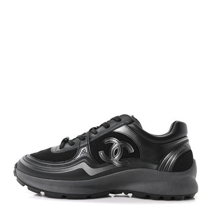 Chanel Mesh Calfskin CC Sneakers 37.5 Black Silver 1 of 9