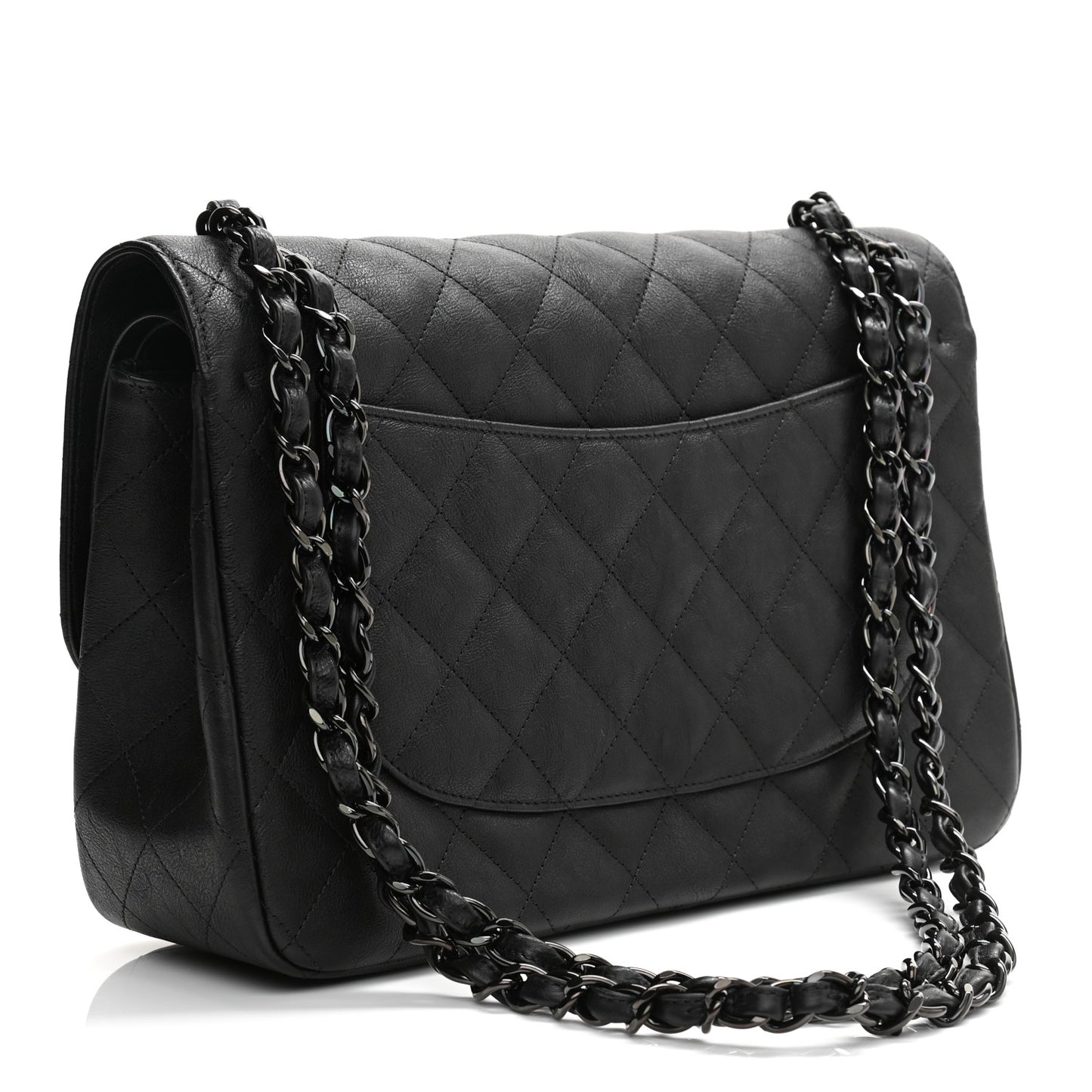 Crumpled Calfskin Quilted Jumbo Double Flap So Black
