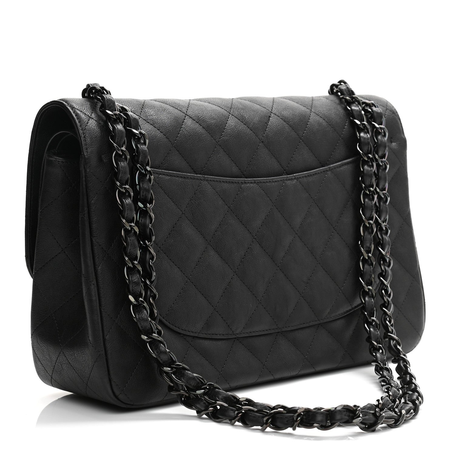 Chanel Crumpled Calfskin Quilted Jumbo Double Flap So Black 3 of 12