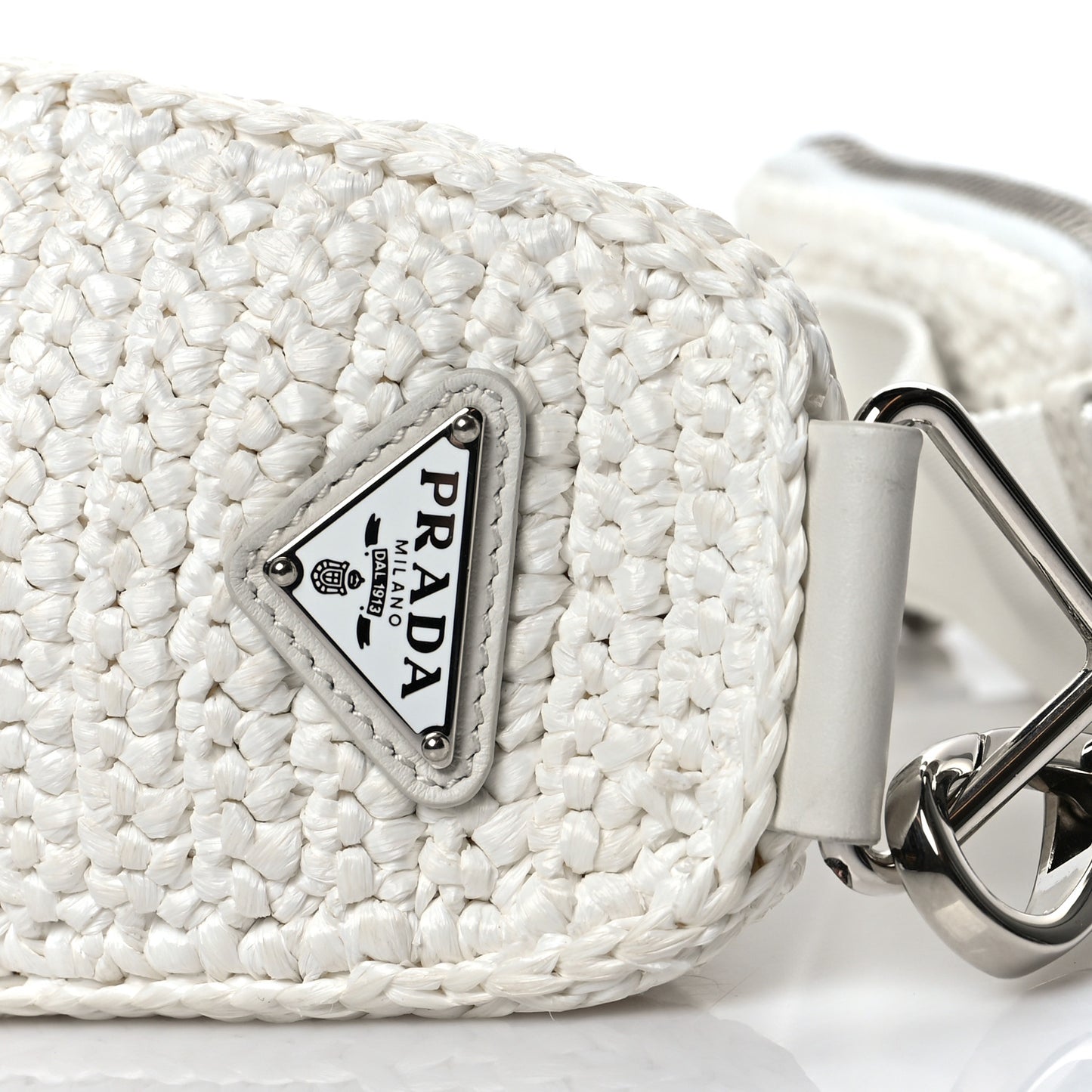 Yarn Raffia Effect Crochet Triangle Shoulder Bag White