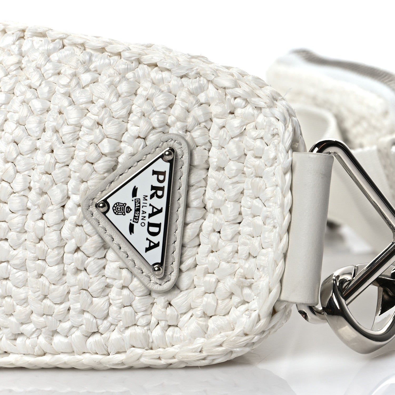 Prada Yarn Raffia Effect Crochet Triangle Shoulder Bag White 8 of 8