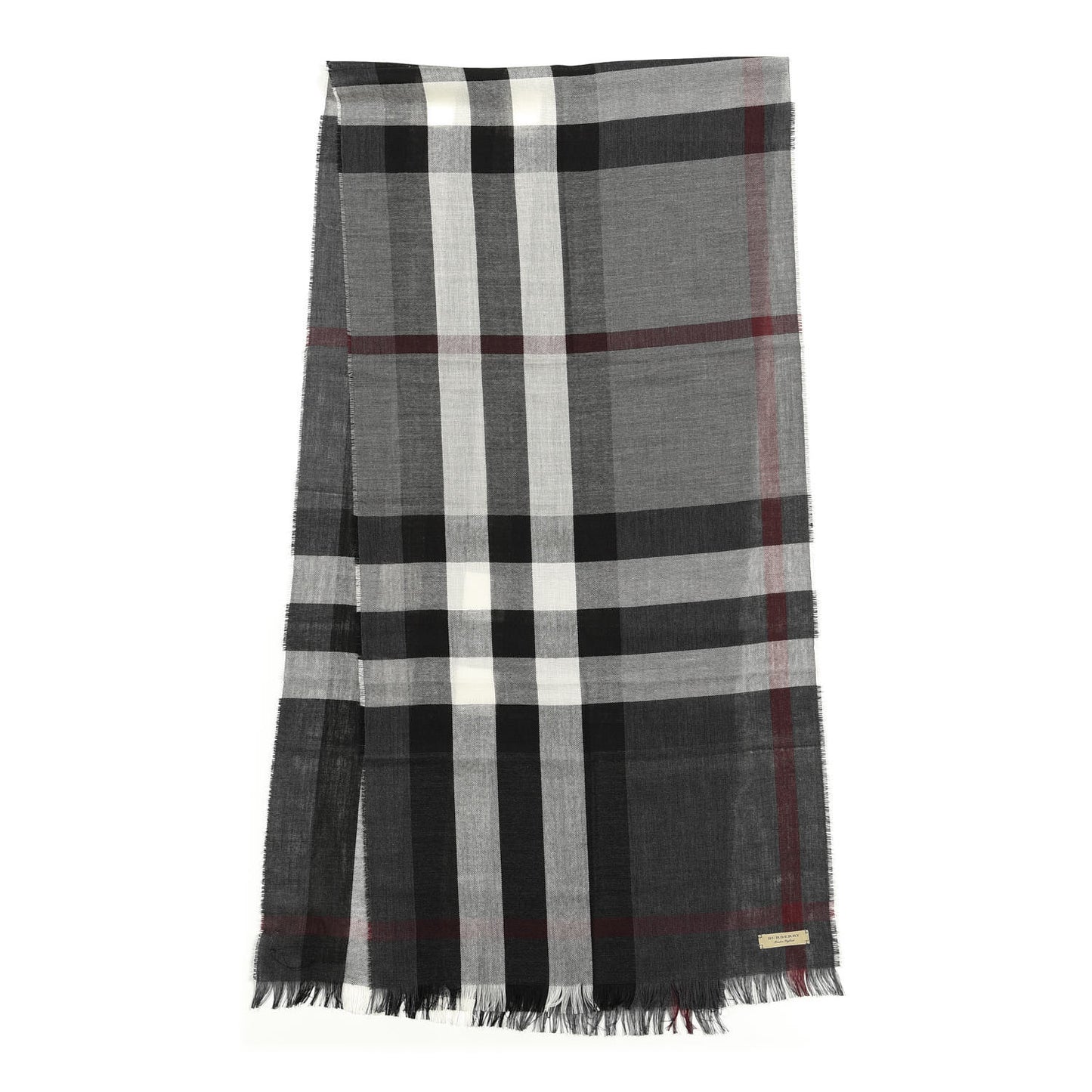Wool Cashmere Check Lightweight Scarf Black