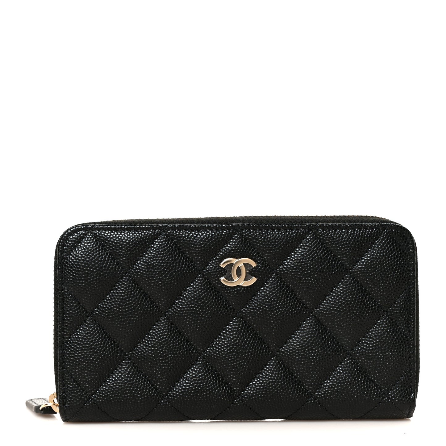 Caviar Quilted Medium Zip Around Wallet Black