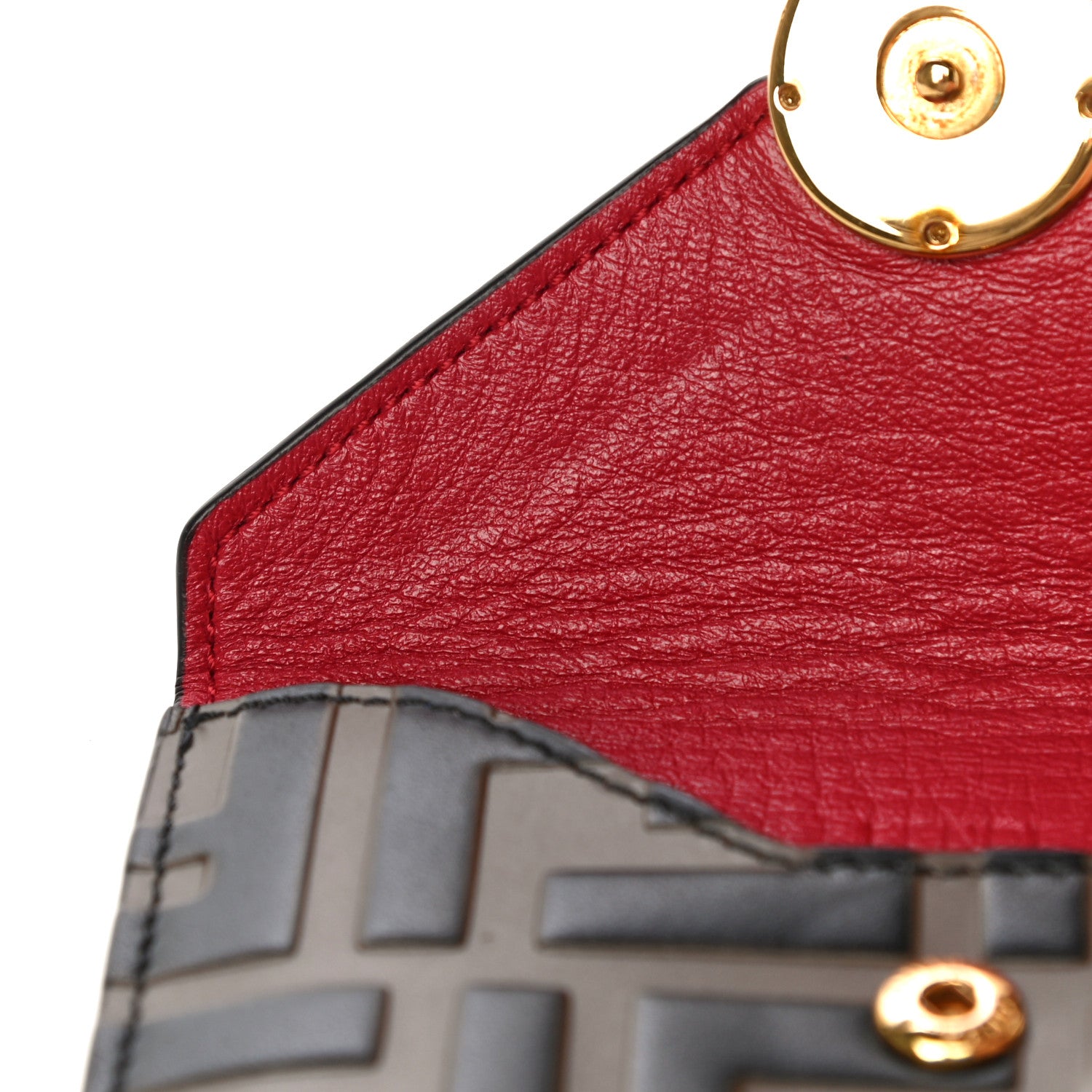 Fendi Vitello Cruise F is Fendi Bi-Color FF 1974 Embossed Small Envelope Pouch Maya Black Ribes 14 of 19