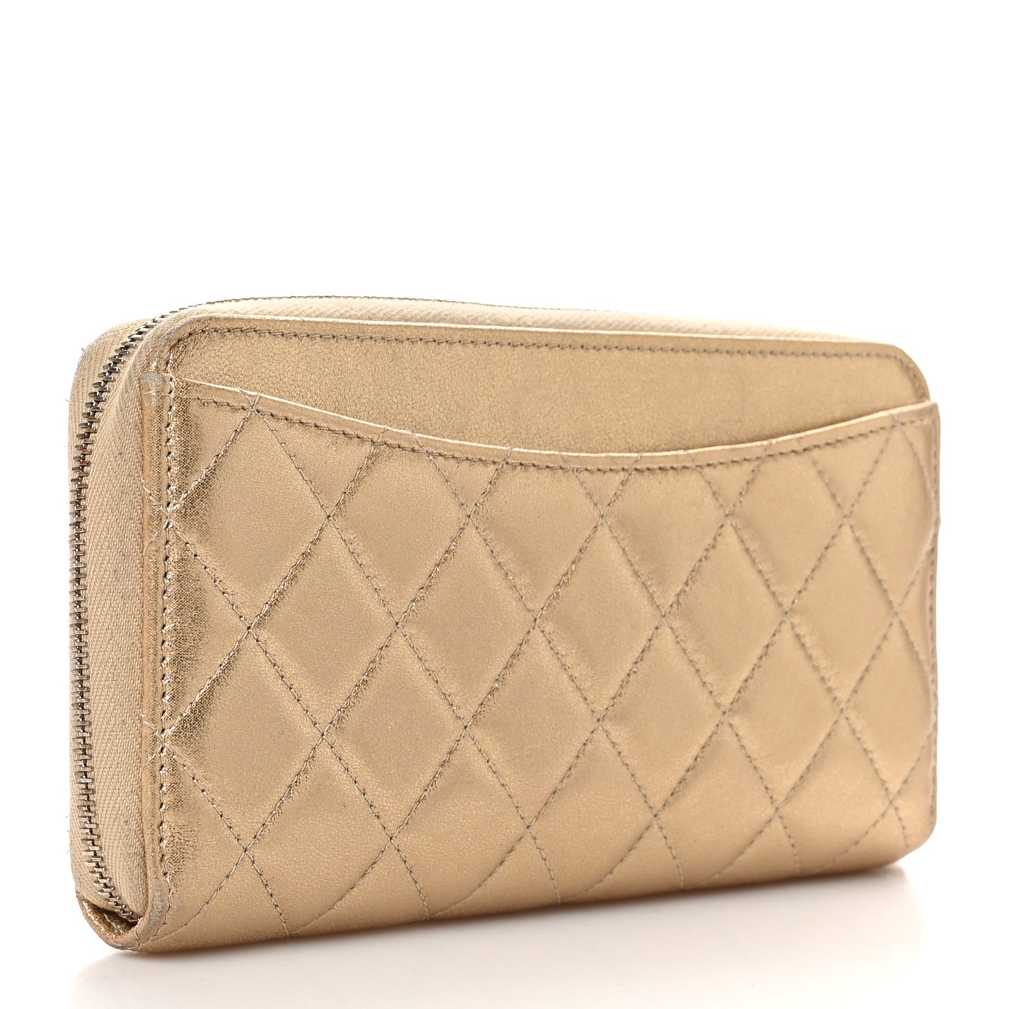Metallic Lambskin Quilted Large Gusset Zip Around Wallet Gold