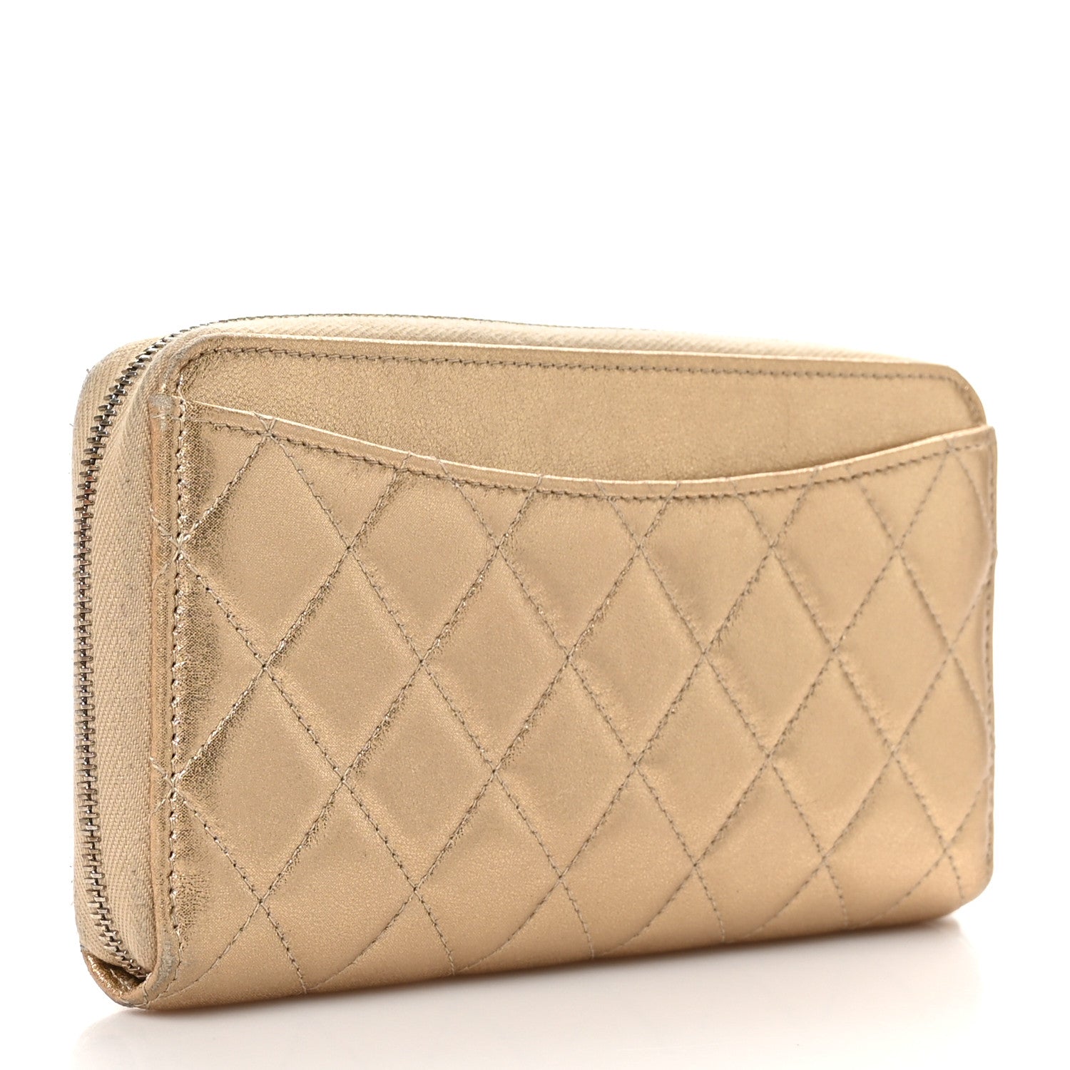 Chanel Metallic Lambskin Quilted Large Gusset Zip Around Wallet Gold 3 of 11