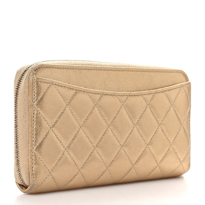 Chanel Metallic Lambskin Quilted Large Gusset Zip Around Wallet Gold 3 of 11