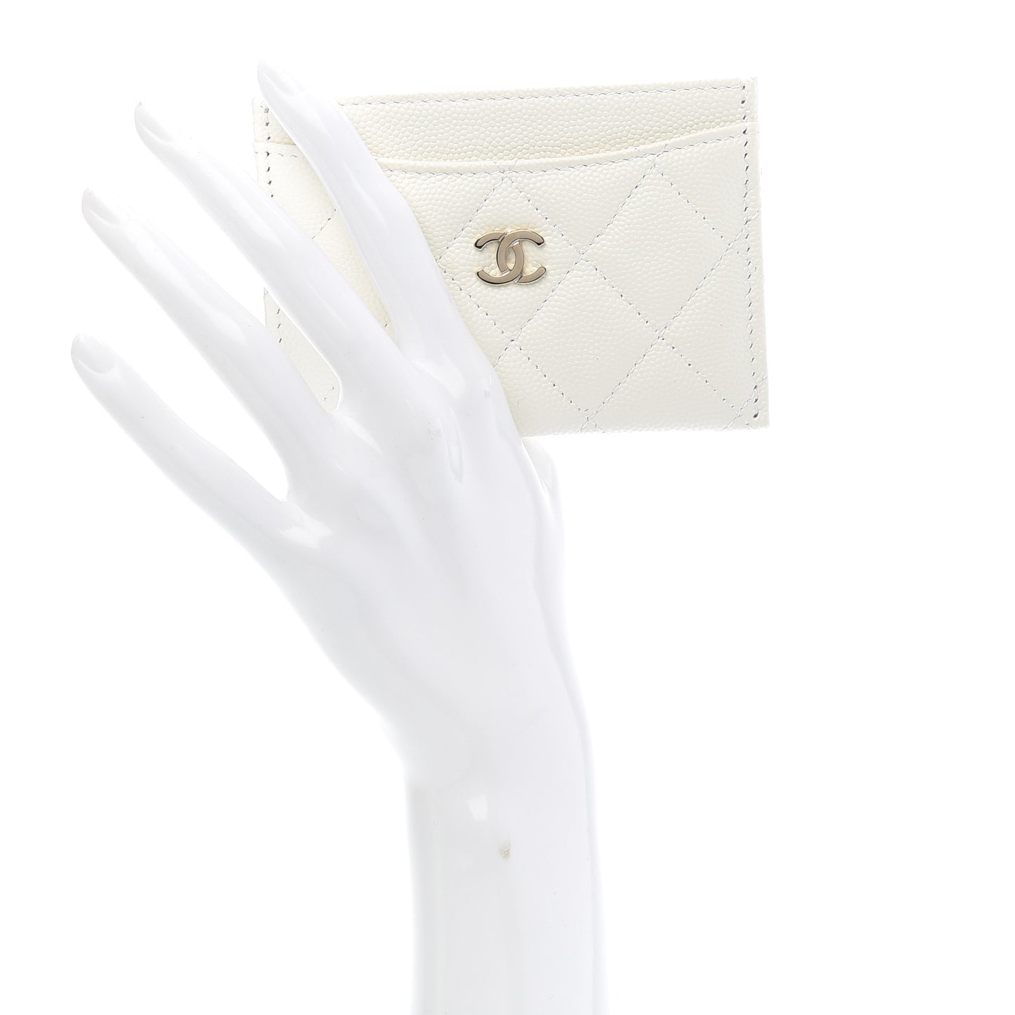 Caviar Quilted Card Holder White