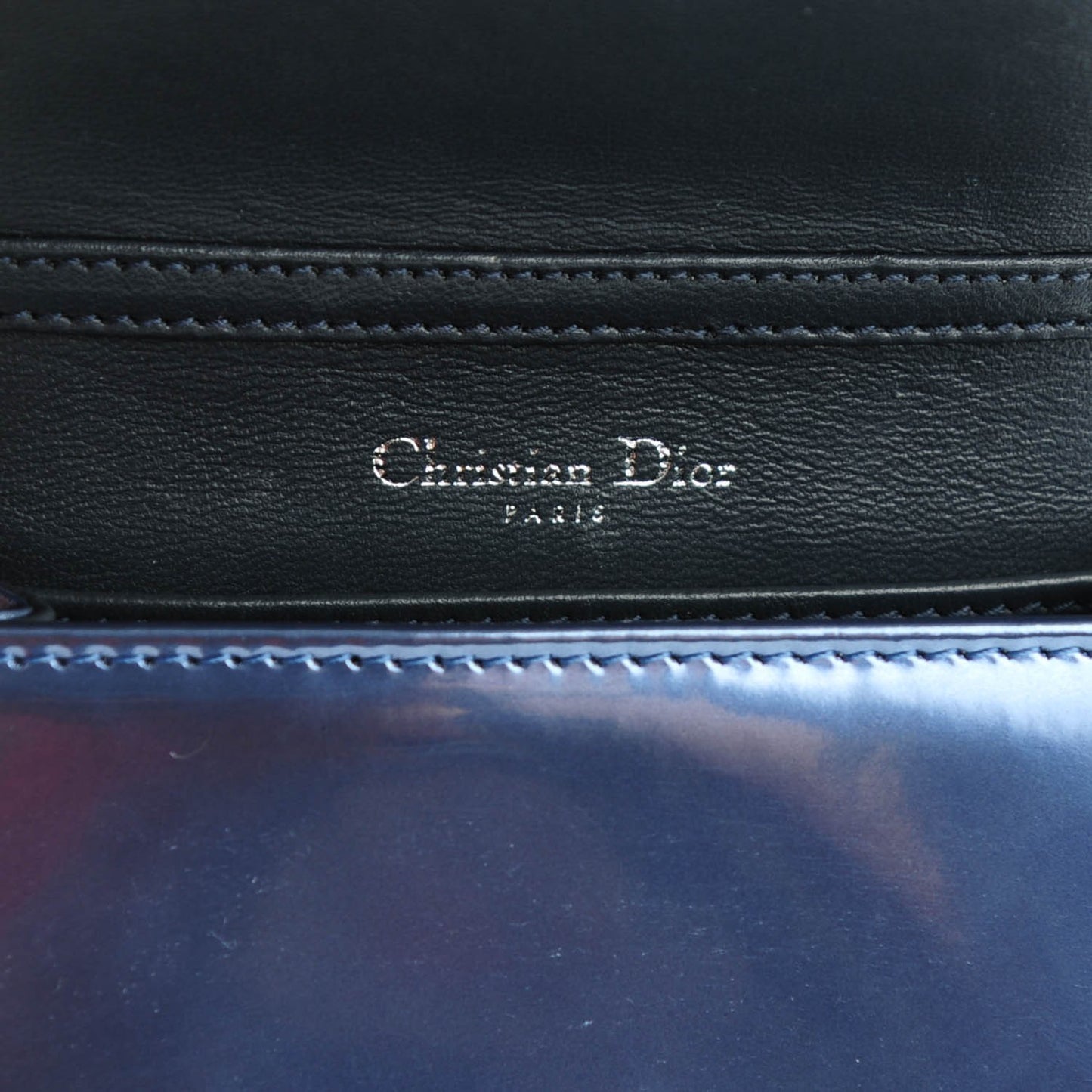 Metallic Patent Micro-Cannage Baby Diorama Flap Bag Blue