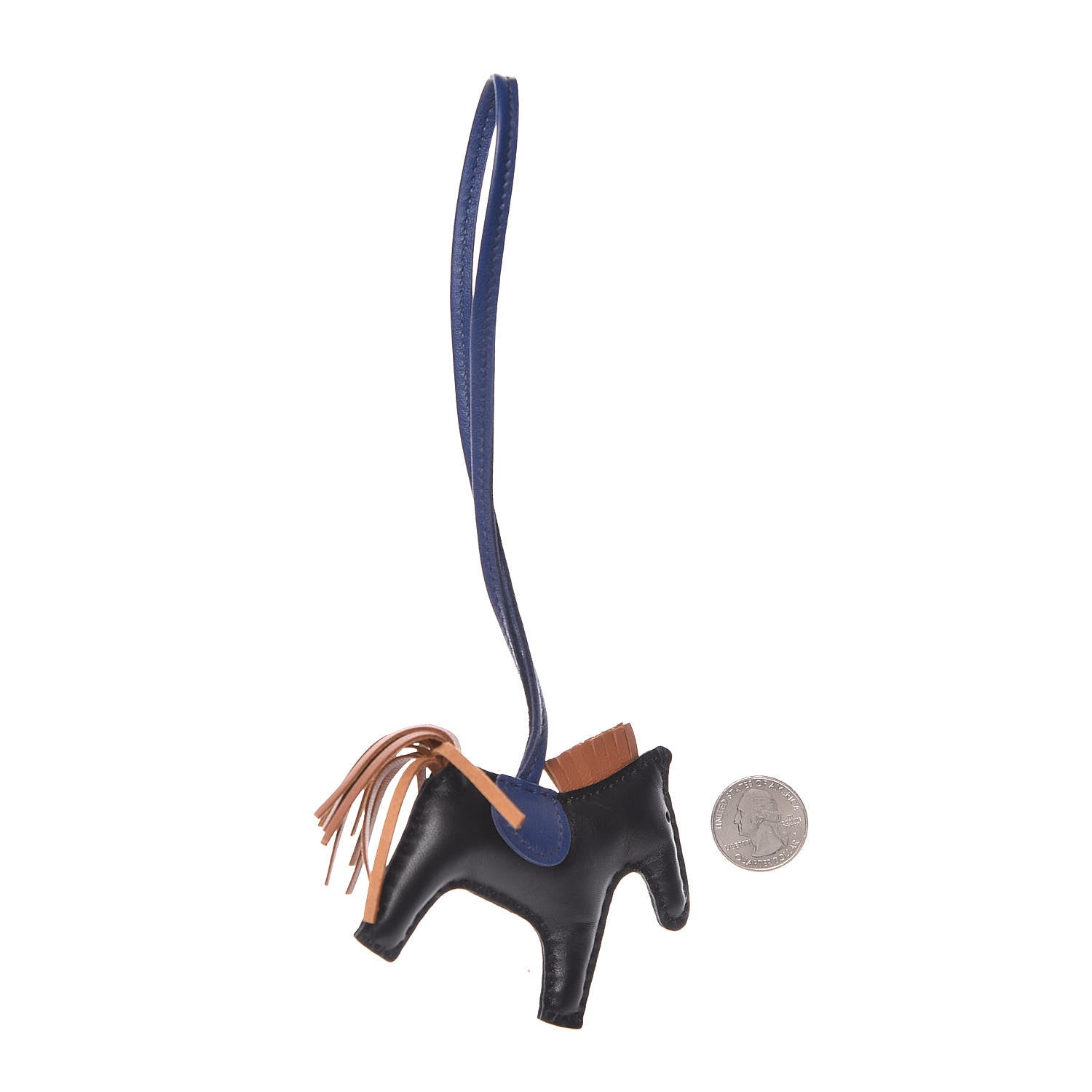 Hermes Milo Lambskin Grigri Rodeo Horse Bag Charm PM Black Bleu Saphir Gold 2 of 5
