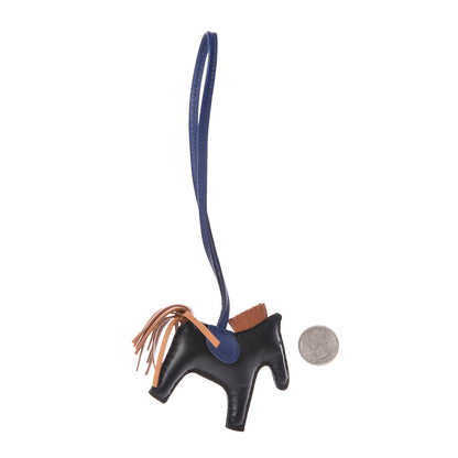 Hermes Milo Lambskin Grigri Rodeo Horse Bag Charm PM Black Bleu Saphir Gold 2 of 5