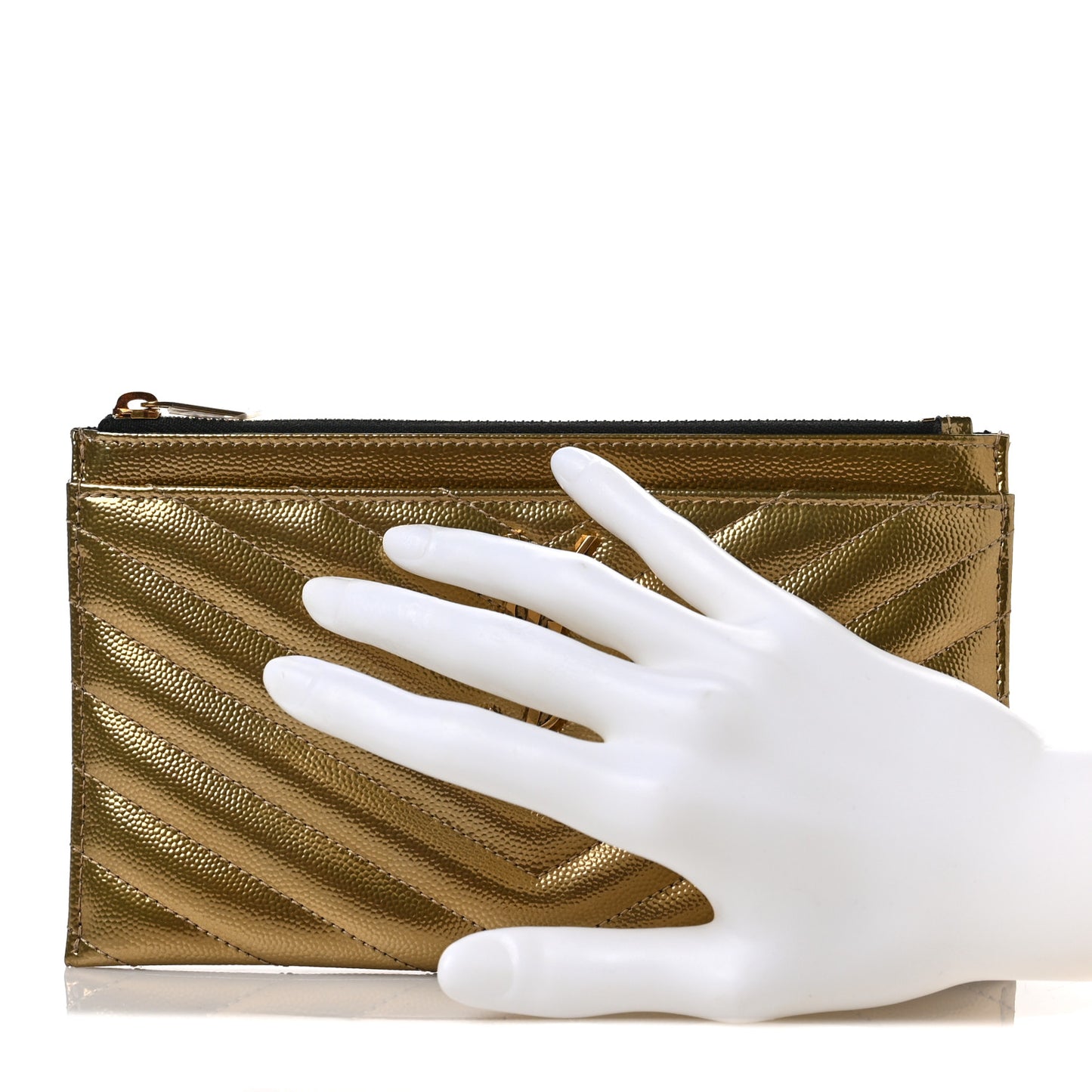 Iridescent Grain De Poudre Matelasse Chevron Monogram Bill Pouch Gold