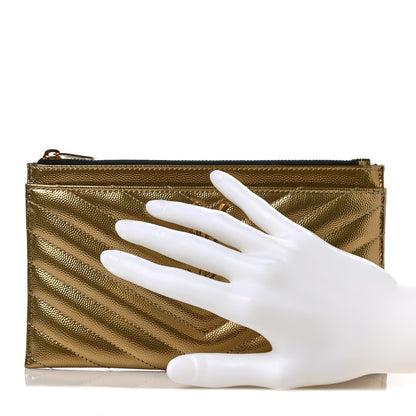 Saint Laurent Iridescent Grain De Poudre Matelasse Chevron Monogram Bill Pouch Gold 2 of 6