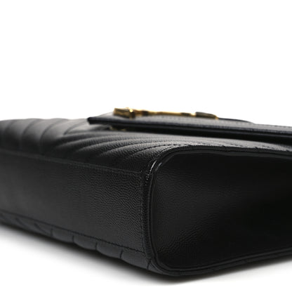 Saint Laurent Grain De Poudre Matelasse Chevron Medium Monogram Satchel Black 9 of 10