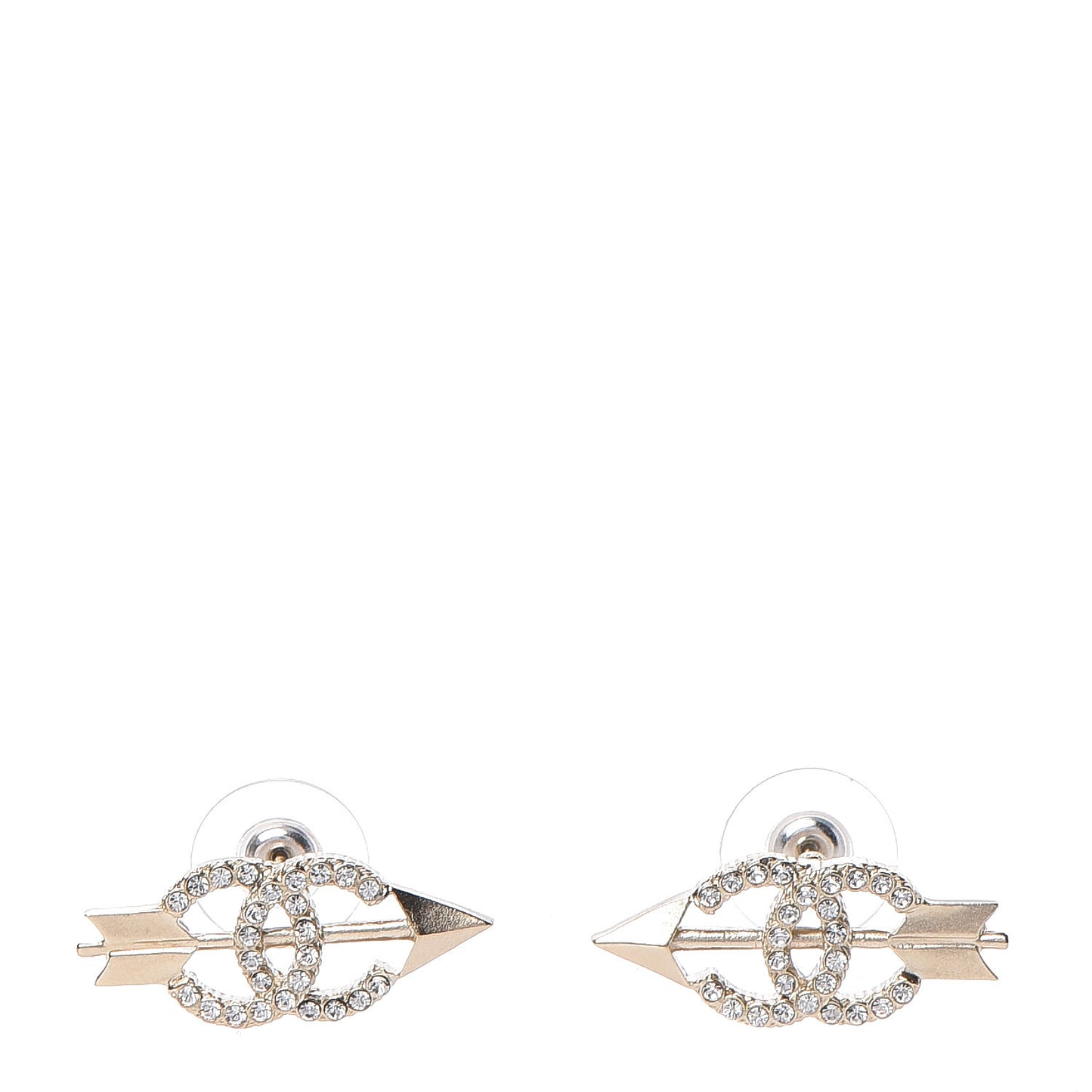 Metal Crystal CC Arrow Earrings Gold
