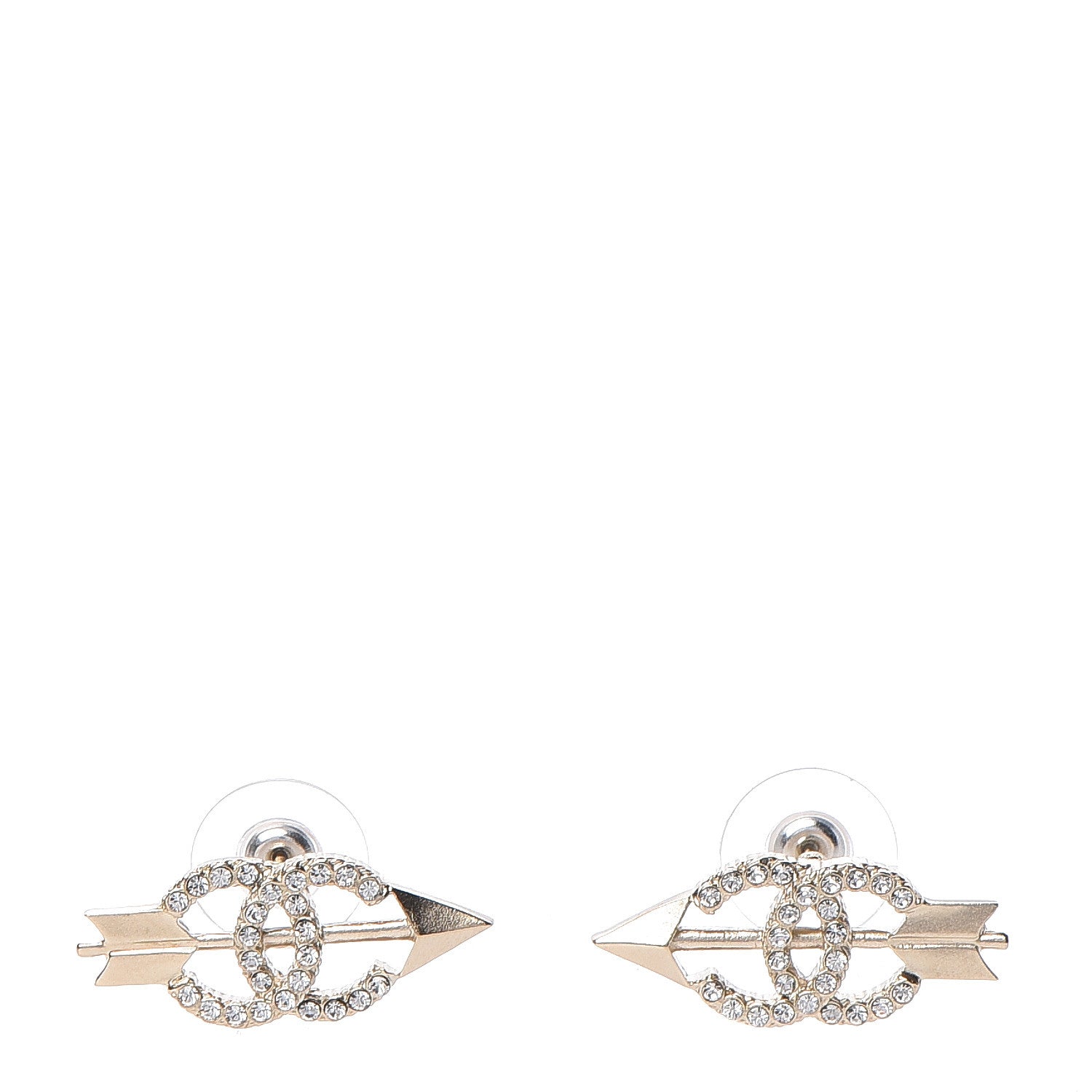 Chanel Metal Crystal CC Arrow Earrings Gold 1 of 5