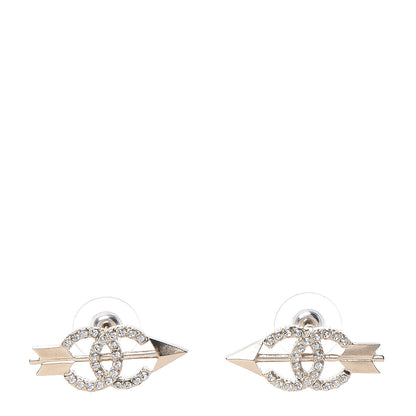 Chanel Metal Crystal CC Arrow Earrings Gold 1 of 5