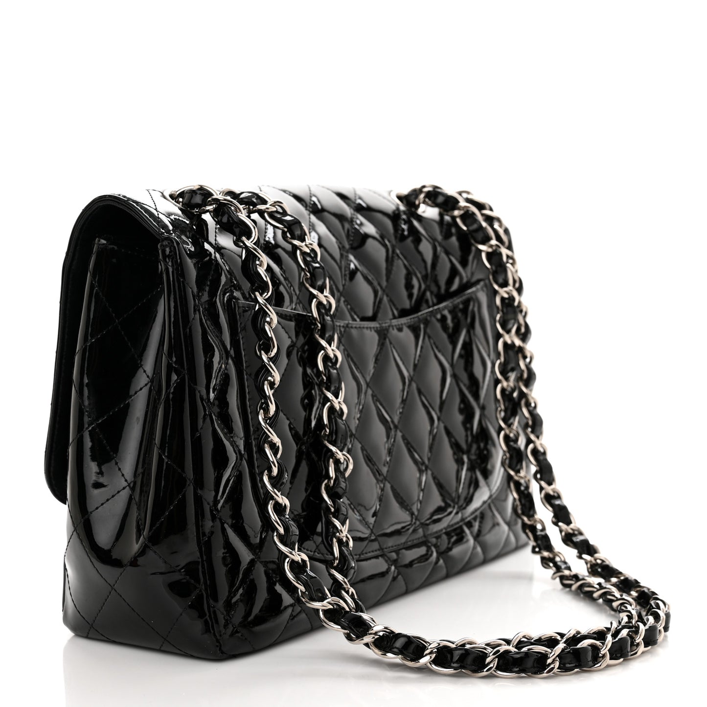 Patent Quilted Jumbo Single Flap Black