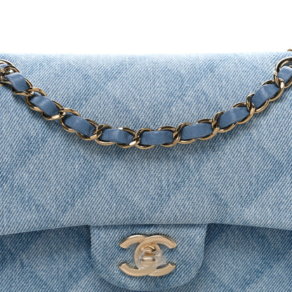 Chanel Printed Denim Quilted Small Double Flap Light Blue 7 of 10