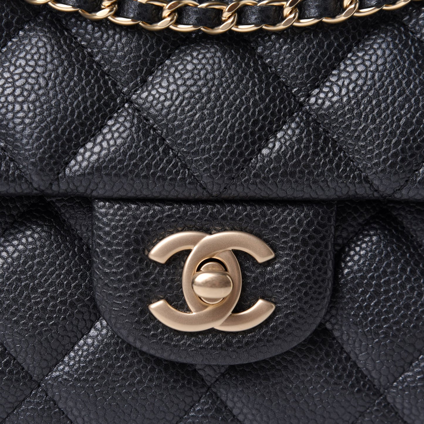 Caviar Quilted Clutch With Chain Flap Black