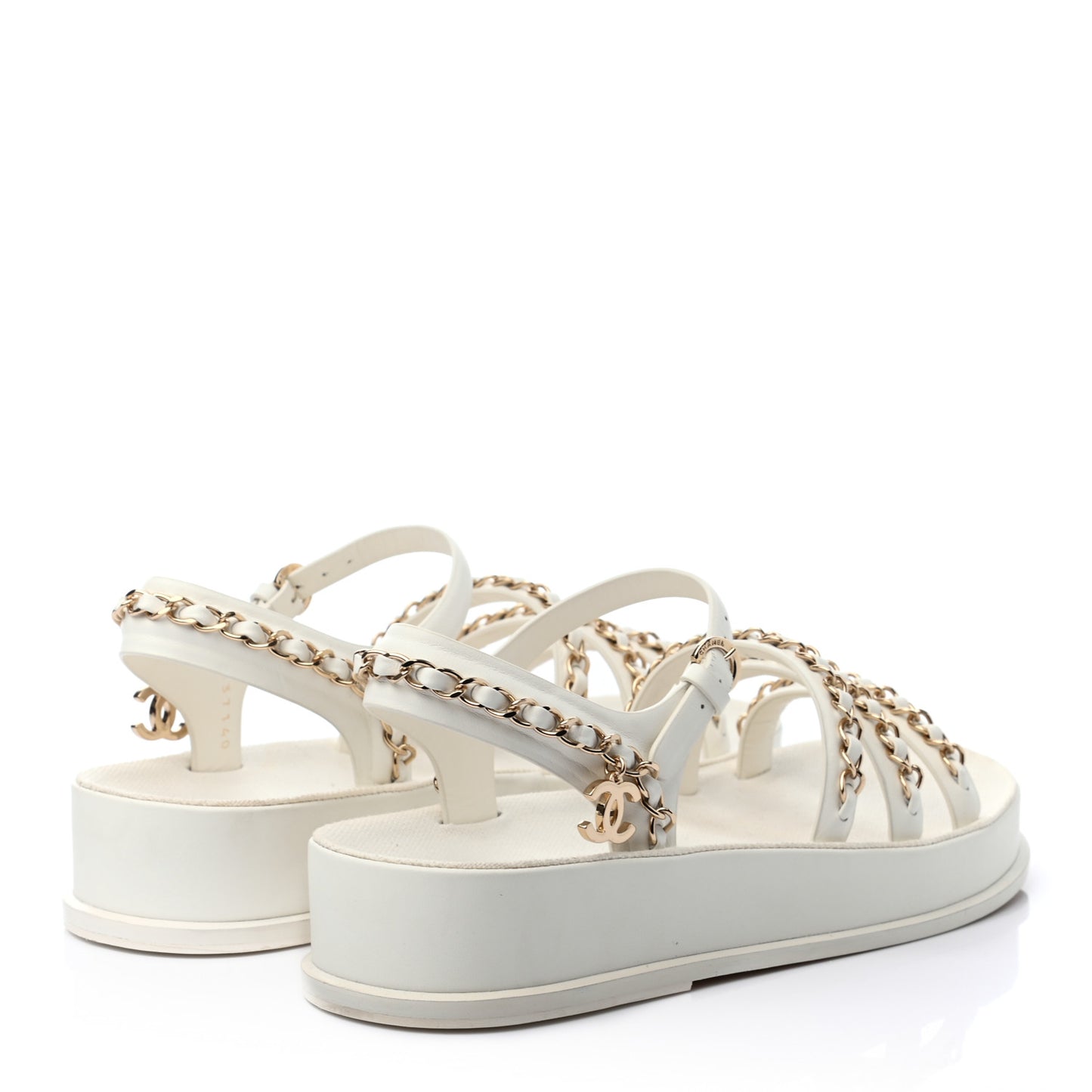 Calfskin Chain Platform Sandals 37 White