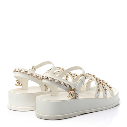 Chanel Calfskin Chain Platform Sandals 37 White 3 of 8