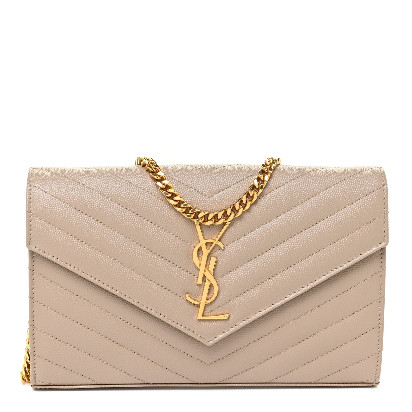 Grain De Poudre Matelasse Chevron Monogram Chain Wallet Dark Beige