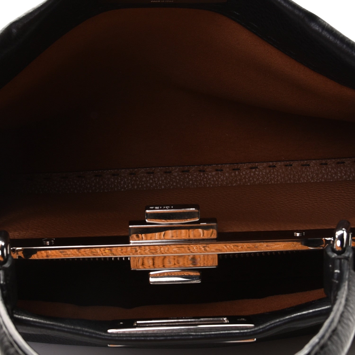 Fendi Cuoio Romano Selleria Bi-Color Medium Peekaboo Iconic Satchel Black Mou 4 of 8