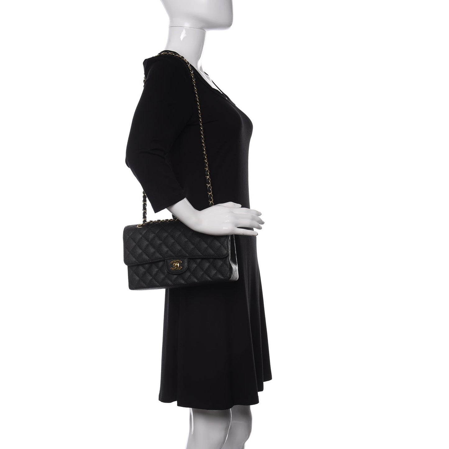 Caviar Quilted Medium Double Flap Black