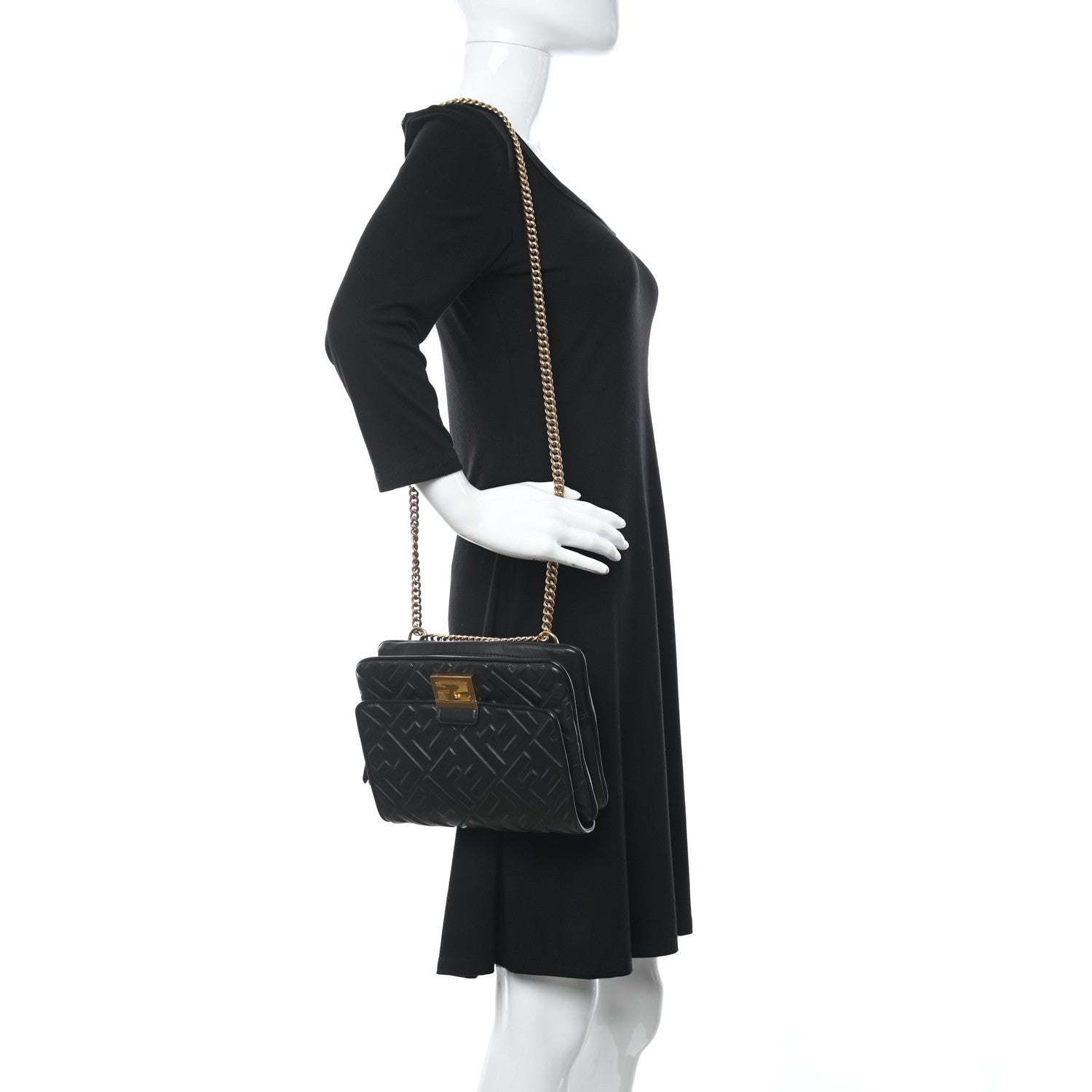 Fendi Nappa FF 1974 Diagonal Embossed Upside Down Belt Bag Black 2 of 11
