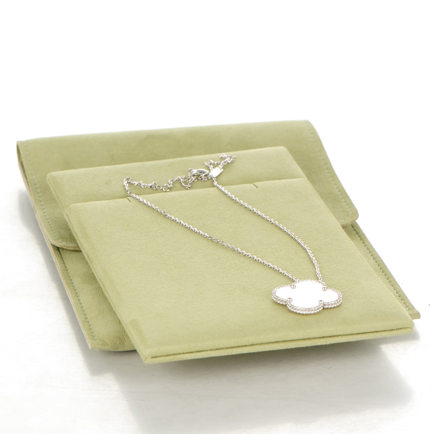 18K White Gold Mother of Pearl Magic Alhambra Pendant Necklace