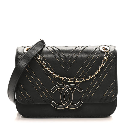 Chanel Calfskin Chevron Beaded Chain Mini Square Flap Black 1 of 10