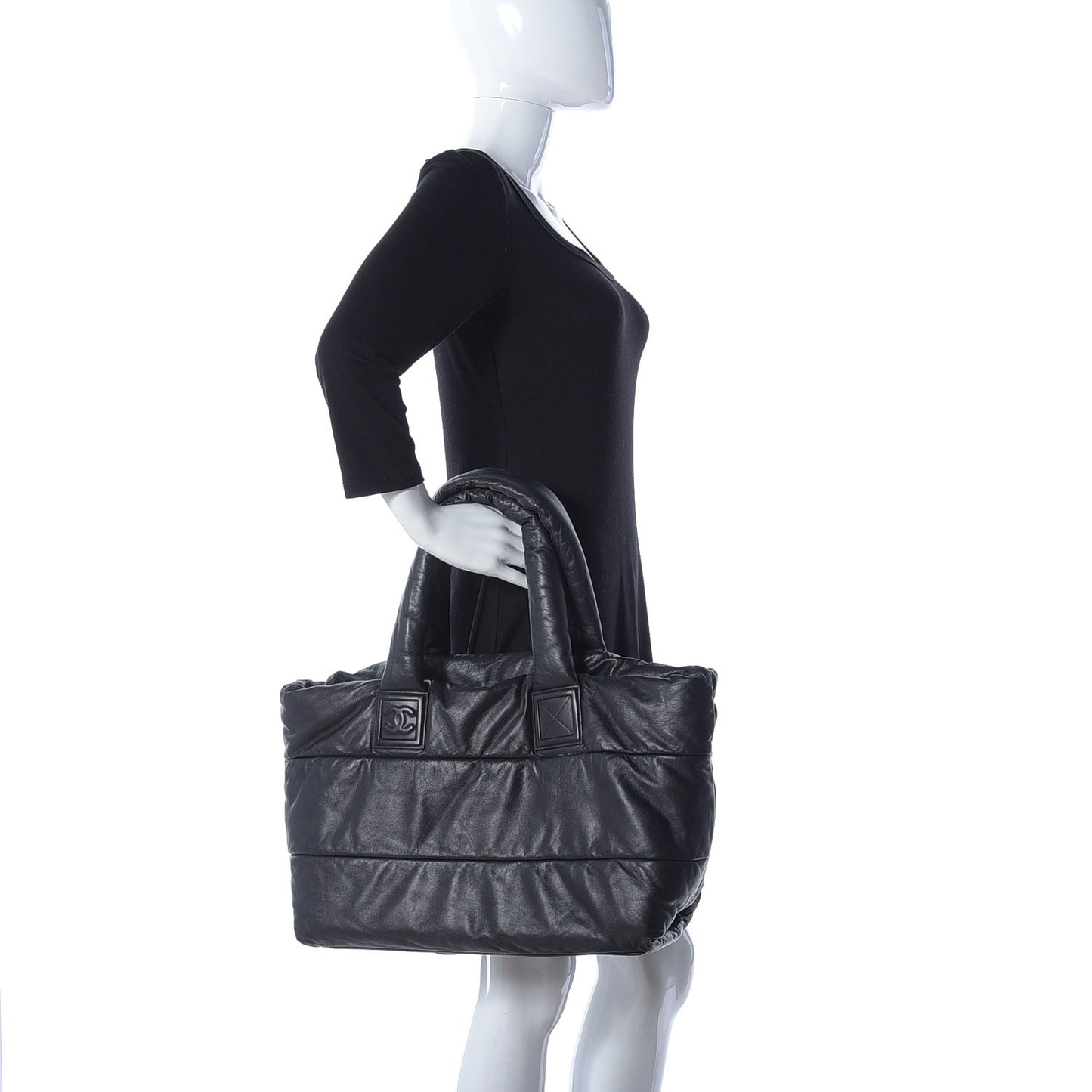 Nylon Quilted Medium Coco Cocoon Reversible Tote Black