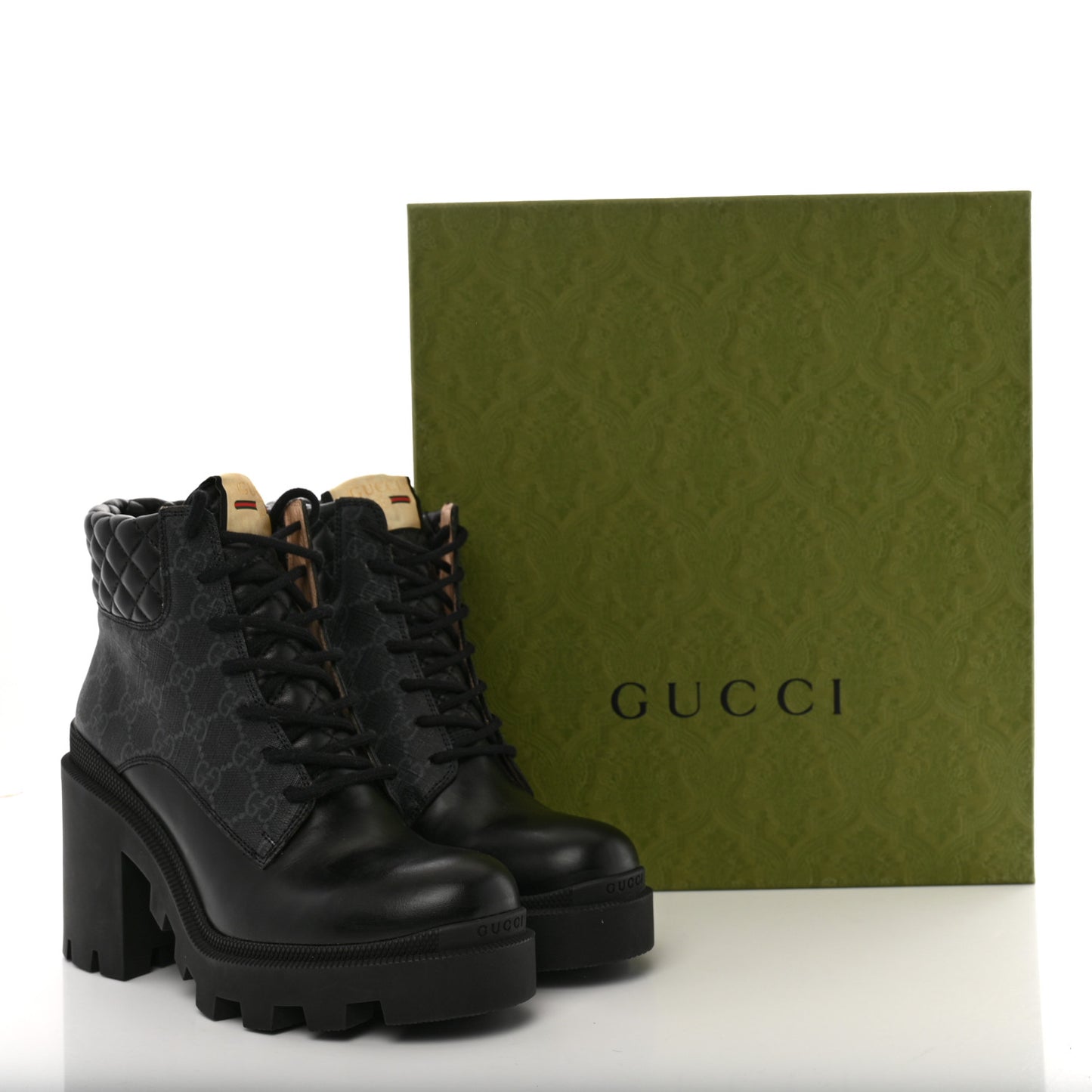 Apollo Calfskin GG Supreme Nappa Samoa Quilted Lace Up Ankle Boots 39.5 Black