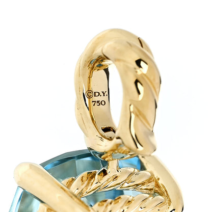 David Yurman 18K Yellow Gold Blue Topaz 12mm Marbella Pendant 4 of 5