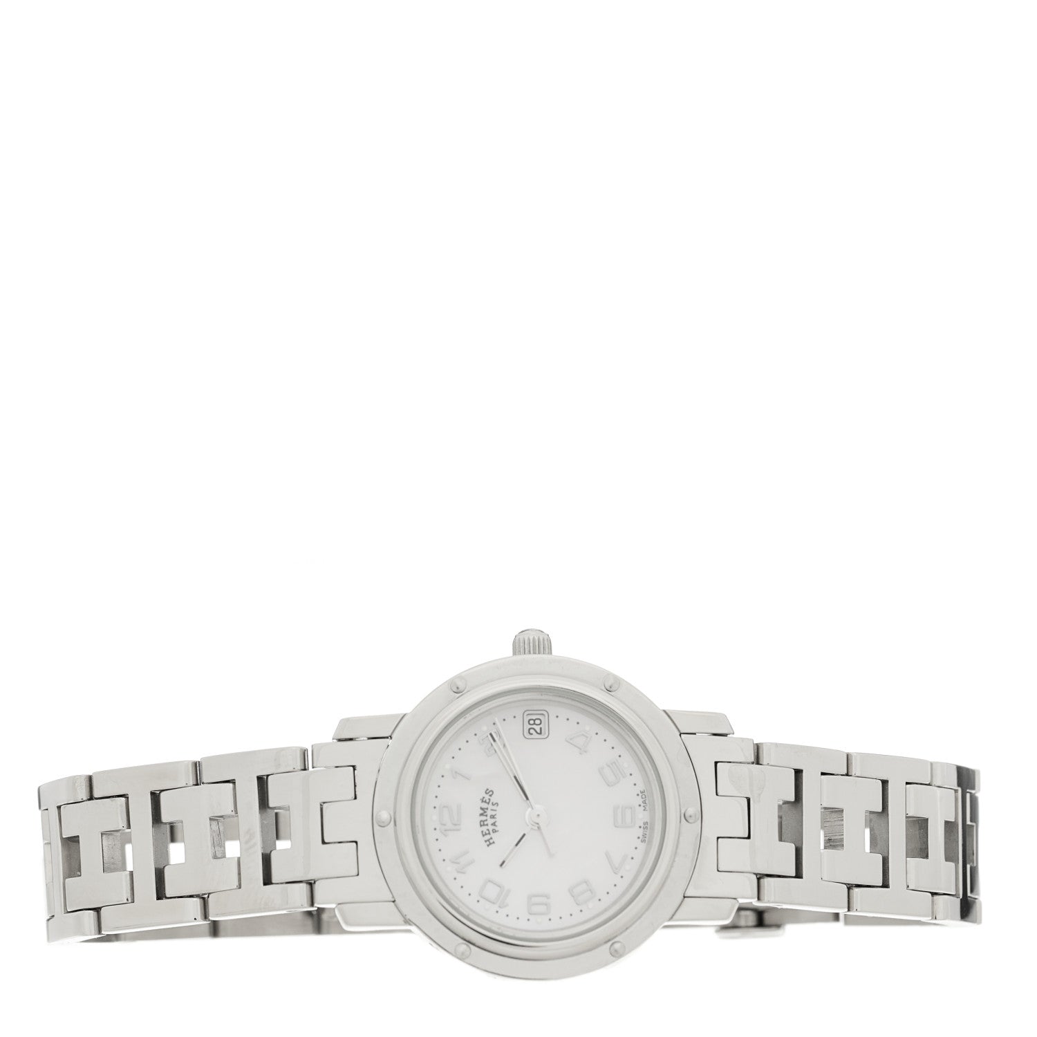 Hermes Stainless Steel Pink Mother of Pearl 24mm Clipper Quartz Watch 2 of 4