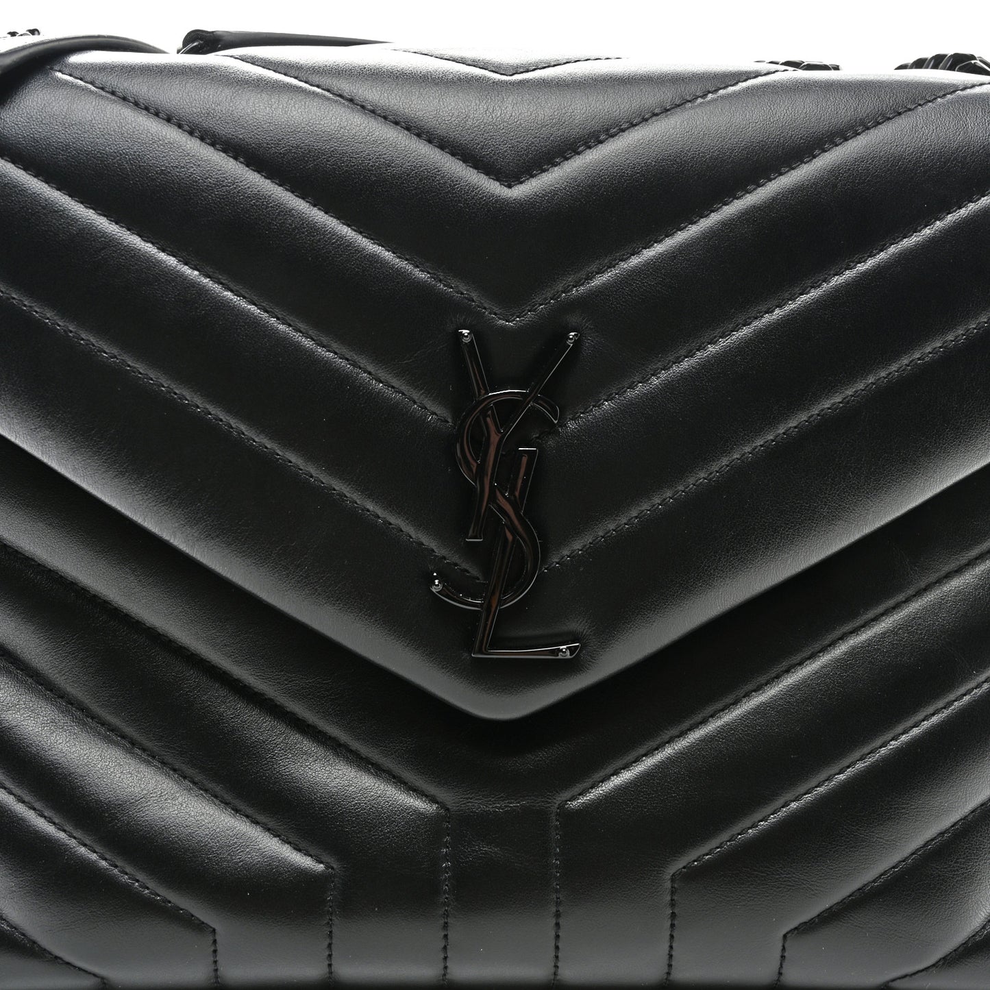 Calfskin Y Quilted Monogram Monochrome Medium Loulou Chain Satchel Black
