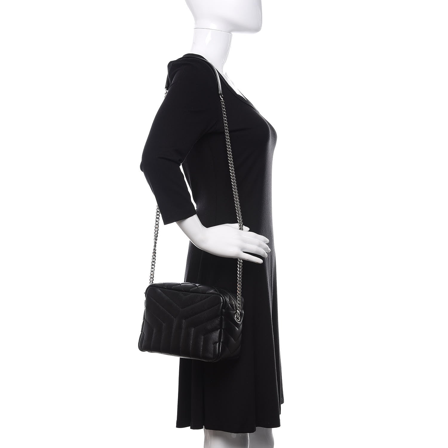 Saint Laurent Calfskin Y Quilted Monogram Small Loulou Bowling Bag Black 2 of 9