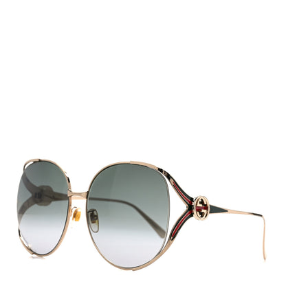 Gucci Metal Oversized Round Frame GG0225S Sunglasses Gold 1 of 8
