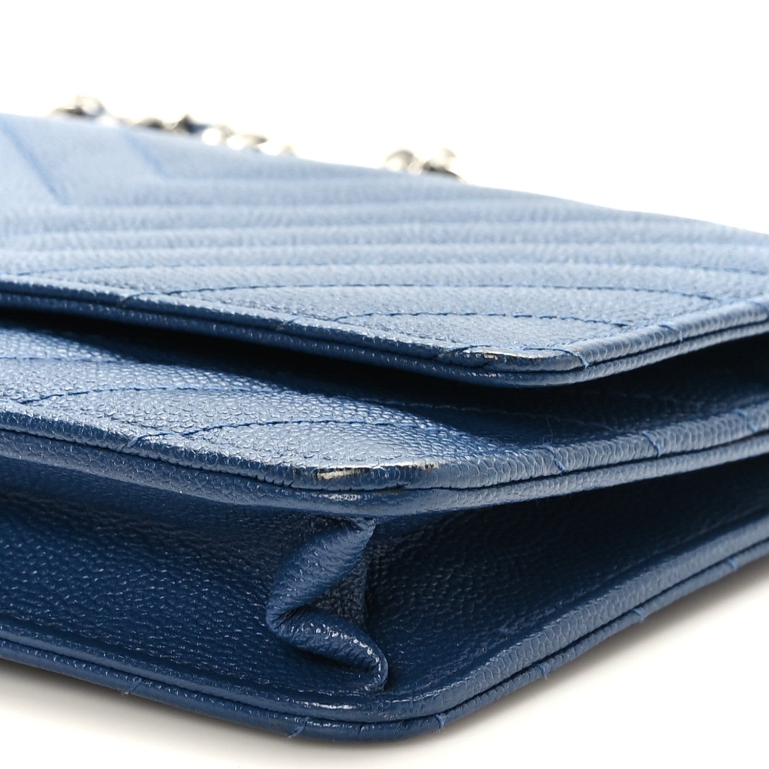 Chanel Caviar Chevron Quilted Wallet On Chain WOC Navy 9 of 10
