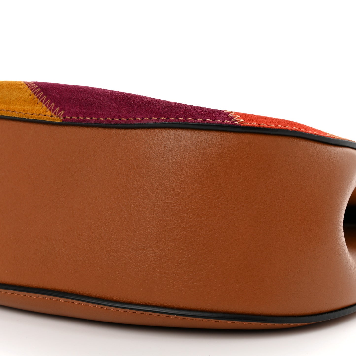 Calfskin Suede Rainbow Patchwork Drew Shoulder Bag Caramel