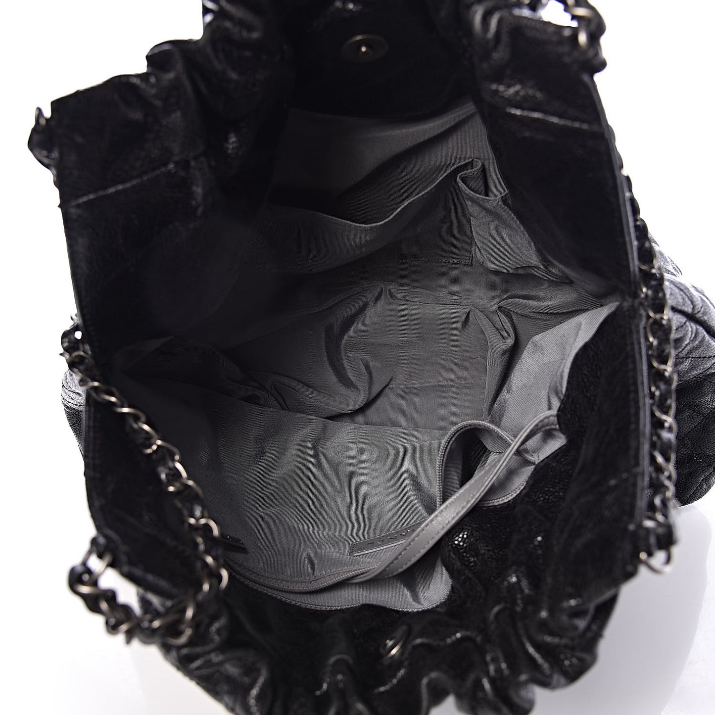 Distressed Glazed Caviar Quilted Large Elastic Tote Black
