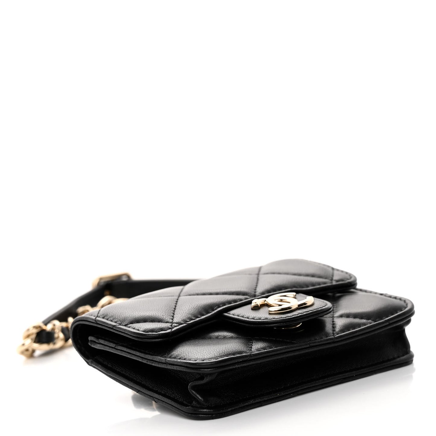 Lambskin Quilted Flap Chain Belt Bag Black